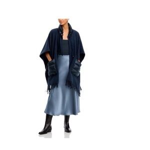 Herno Navy Fringe Cashmere Poncho